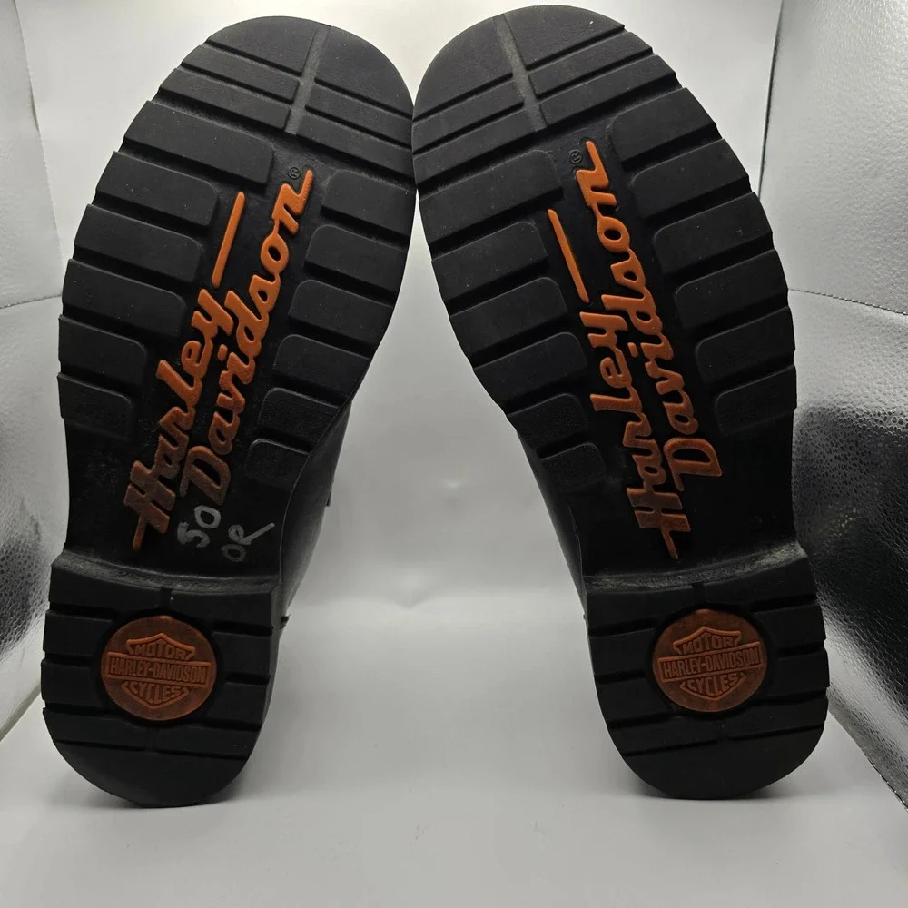 Harley Davidson Mens Black Leather Flame Boots Lace Up Biker 94096 Size 12